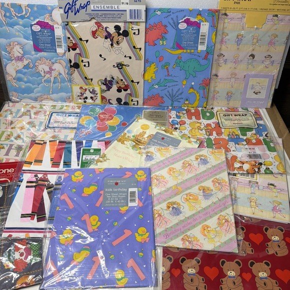 Other - Lot Of Vintage Wrapping Paper Sheets Multiple Occasions 70s 80s Mickey/Clowns
